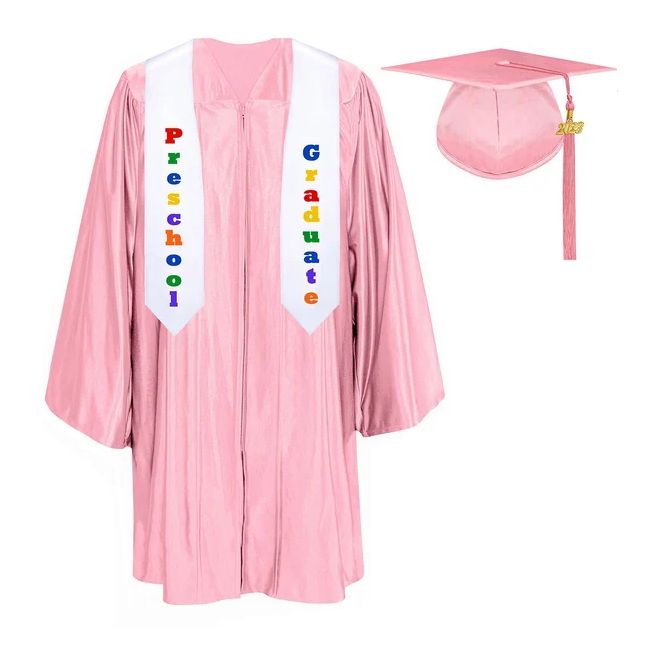 CGTS-Shiny-Prek-Pink Pink Pre-K / Kindergarten Cap, Gown, Tassel and Stole Set : Shiny Finish