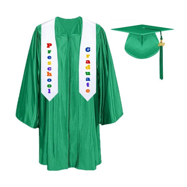 CGTS-Shiny-Prek-EmeraldGreen EmeraldGreen Pre-K / Kindergarten Cap, Gown, Tassel and Stole Set : Shiny Finish