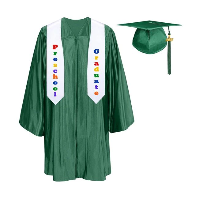 CGTS-Shiny-Prek-ForestGreen ForestGreen Pre-K / Kindergarten Cap, Gown, Tassel and Stole Set : Shiny Finish