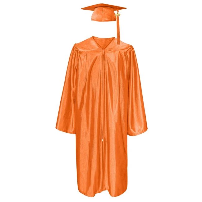 CGT-Shiny-Bachelor-orange Orange Bachelor Graduation Cap, Gown and Tassel Set Shiny Finish - 2027
