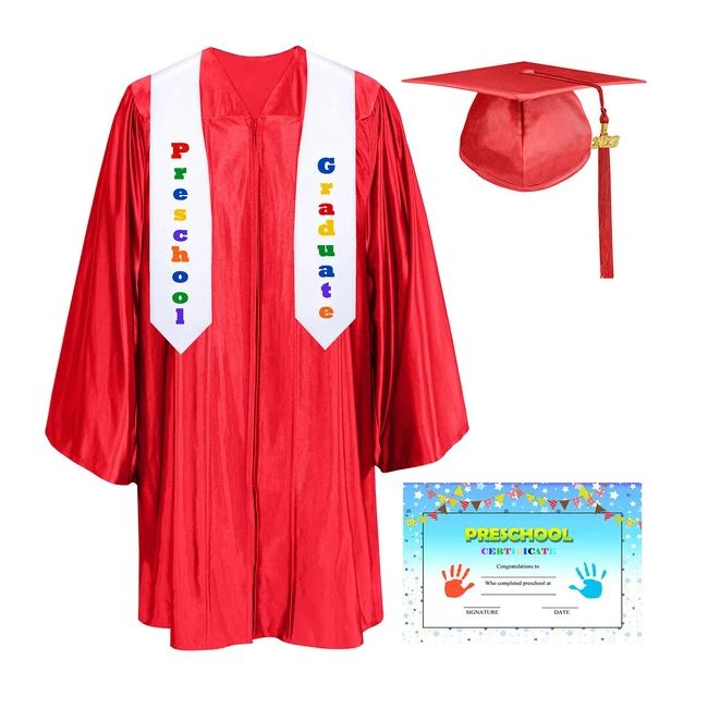 CGTCR-Shiny-Prek-Red Red Pre-K / Kindergarten Graduation Cap, Gown, Tassel and Diploma Certificate Set Shiny Finish