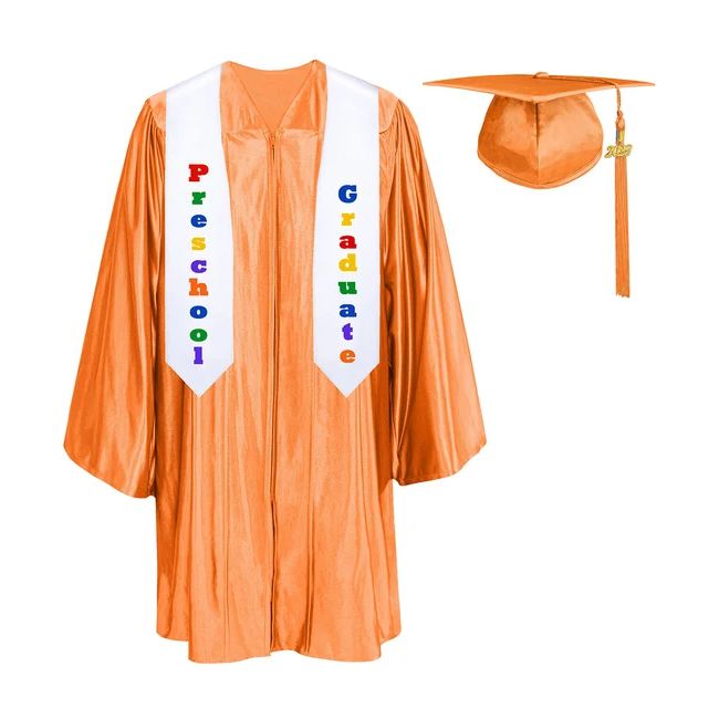 CGTS-Shiny-Prek-orange orange Pre-K / Kindergarten Cap, Gown, Tassel and Stole Set : Shiny Finish