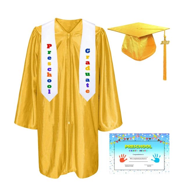 CGTCR-Shiny-Prek-Gold Gold Pre-K / Kindergarten Graduation Cap, Gown, Tassel and Diploma Certificate Set Shiny Finish