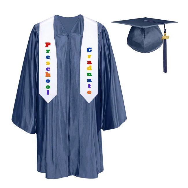 CGTS-Shiny-Prek-Navy Navy Pre-K / Kindergarten Cap, Gown, Tassel and Stole Set : Shiny Finish