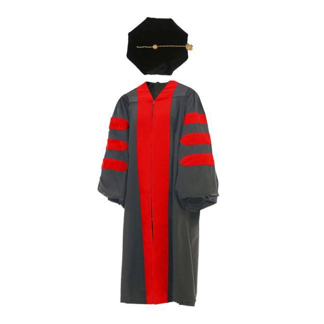 GTVT-Doctoral-NP-Red Red Doctoral / PhD Graduation Gown, Tassel, and Velvet Tam Set Without Gold Piping