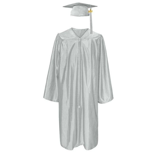 CGT-Shiny-Bachelor-Silver Silver Bachelor Graduation Cap, Gown and Tassel Set Shiny Finish - 2027