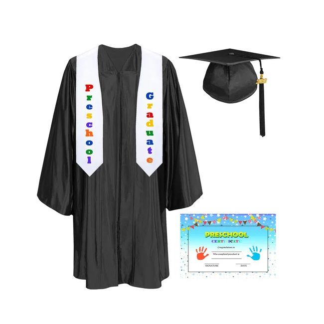 CGTCR-Shiny-Prek-Black Black Pre-K / Kindergarten Graduation Cap, Gown, Tassel and Diploma Certificate Set Shiny Finish