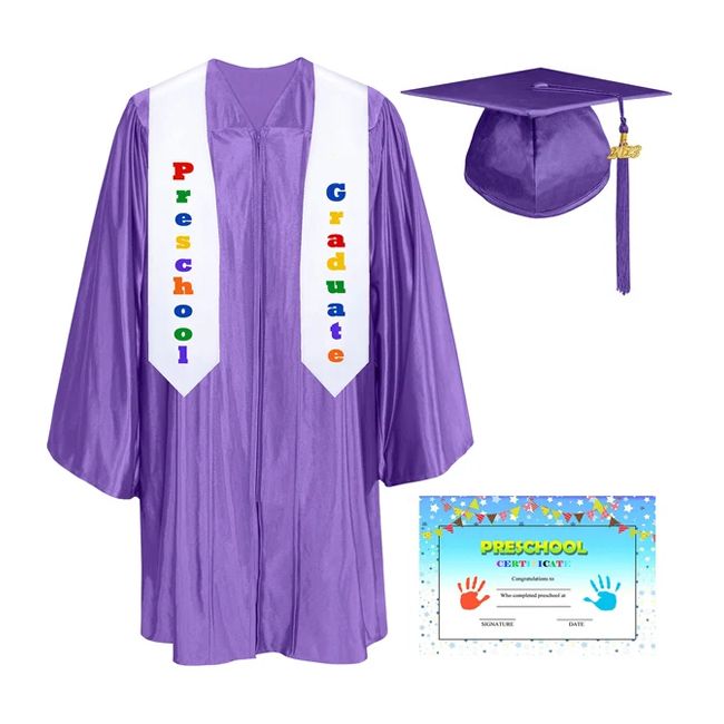 CGTCR-Shiny-Prek-Purple Purple Pre-K / Kindergarten Graduation Cap, Gown, Tassel and Diploma Certificate Set Shiny Finish