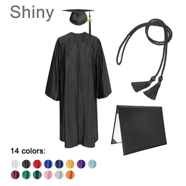 CGTHDC-Shiny-High-School High School Graduation Cap, Gown, Tassel, Honor Cord and Diploma Cover Set Shiny Finish