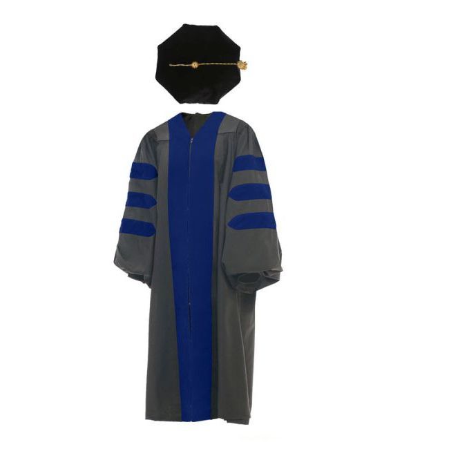 GTVT-Doctoral-NP-Royal-Blue Royal Blue Doctoral / PhD Graduation Gown, Tassel, and Velvet Tam Set Without Gold Piping
