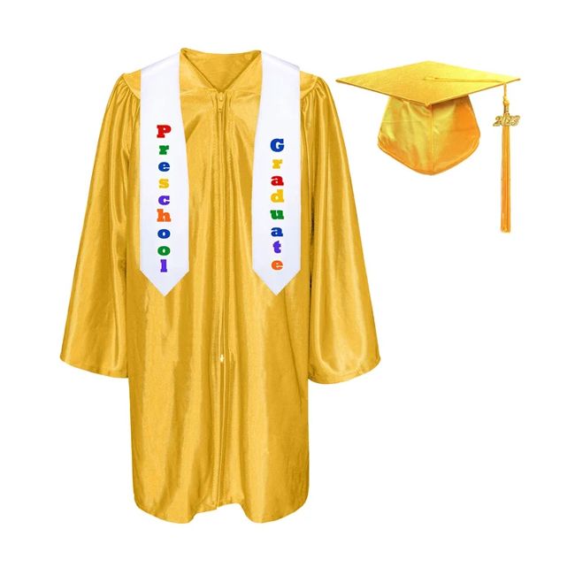 CGTS-Shiny-Prek-Gold Gold Pre-K / Kindergarten Cap, Gown, Tassel and Stole Set : Shiny Finish
