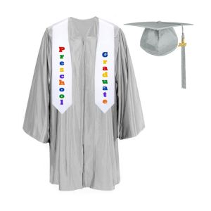 Silver Pre-K / Kindergarten Cap, Gown, Tassel and Stole Set : Shiny Finish