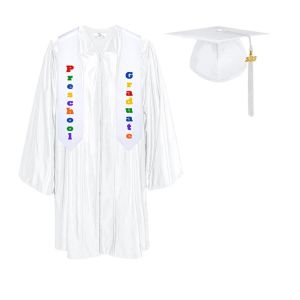 White Pre-K / Kindergarten Cap, Gown, Tassel and Stole Set : Shiny Finish