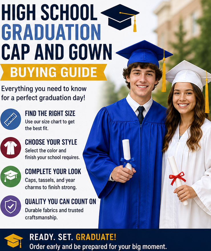 High School Graduation Cap and Gown Buying Guide High school senior wearing classic cap and gown holding diploma - Cap and Gown Outlet