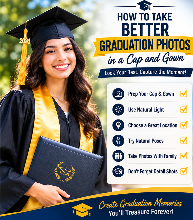 How to Take Better Graduation Photos in a Cap and Gown Guide on how to take better graduation photos in a cap and gown by Graduation Cap and Gown Outlet