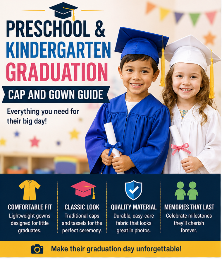 Preschool and Kindergarten Graduation Cap and Gown Guide Preschool graduate wearing royal blue cap and gown - Cap and Gown Outlet