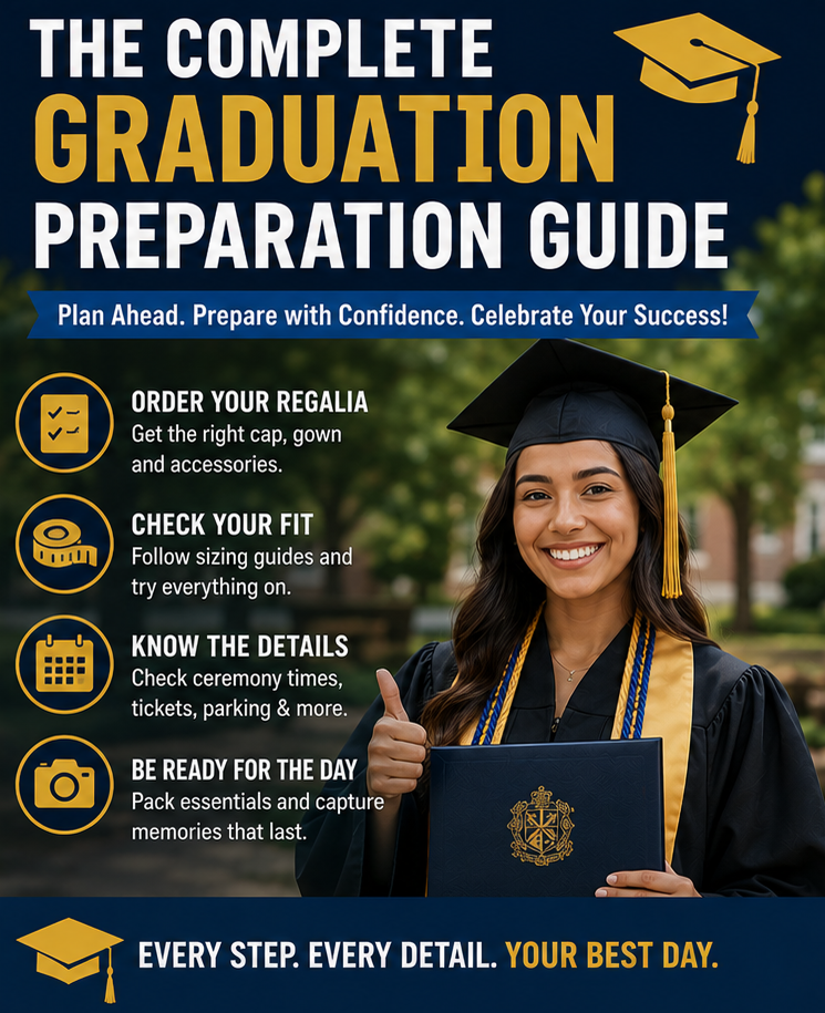 The Complete Graduation Preparation Guide Step-by-step infographic detailing the graduation preparation checklist for seniors - Cap and Gown Outlet
