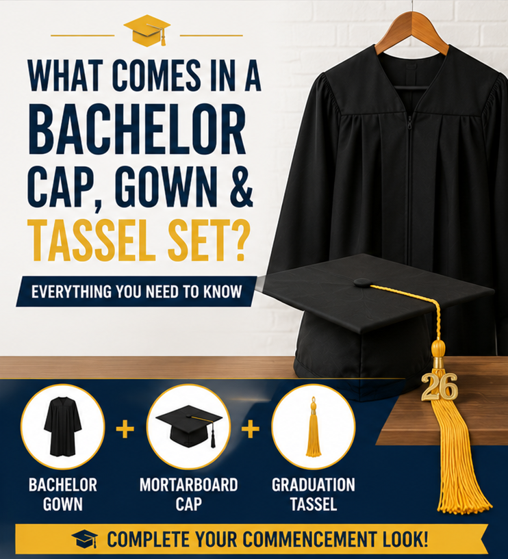 What Comes in a Bachelor Cap, Gown and Tassel Set? Complete bachelor cap gown and tassel set by Graduation Cap and Gown Outlet