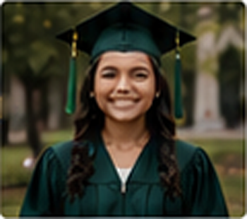 Student working hard and persevering toward wearing graduation cap and gown regalia