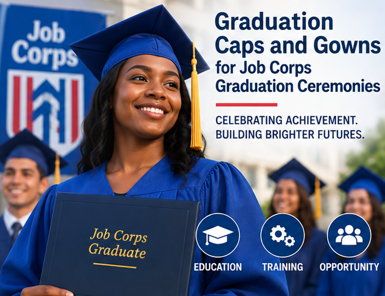 Graduation Caps and Gowns for Job Corps Graduation Ceremonies Job Corps graduates wearing graduation caps and gowns - cap and gown outlet