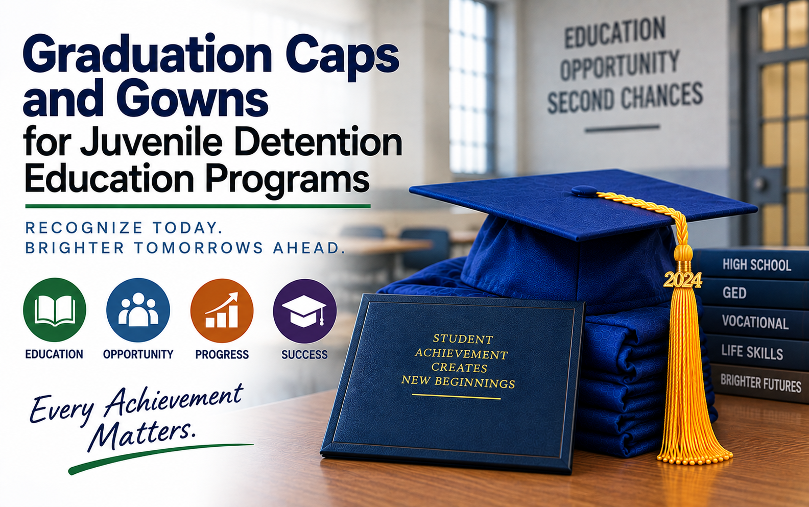 Graduation caps and gowns for juvenile detention education programs - cap and gown outlet