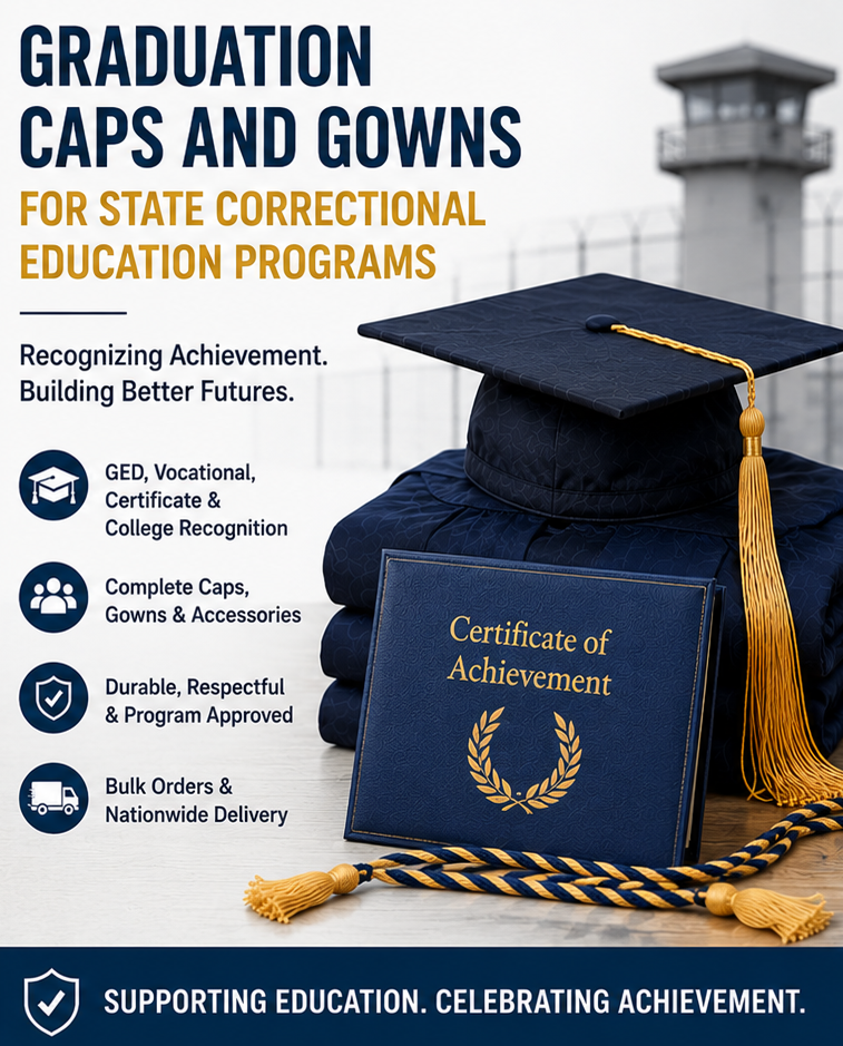 Graduation Caps and Gowns for State Correctional Education Programs Graduation caps and gowns for state correctional education programs - cap and gown outlet