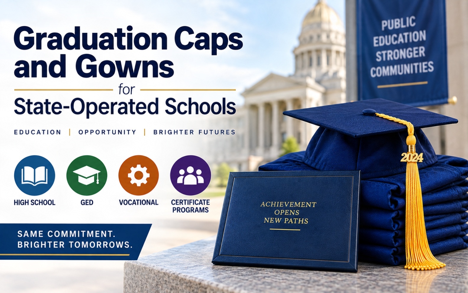 Graduation caps and gowns for state-operated school programs - cap and gown outlet