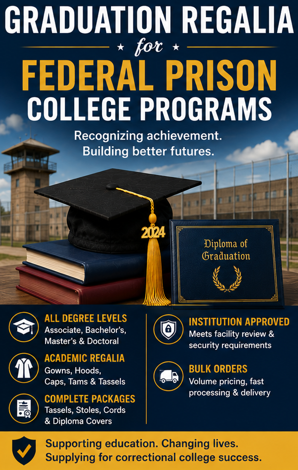 Graduation Regalia for Federal Prison College Programs Graduation regalia for federal prison college programs - cap and gown outlet