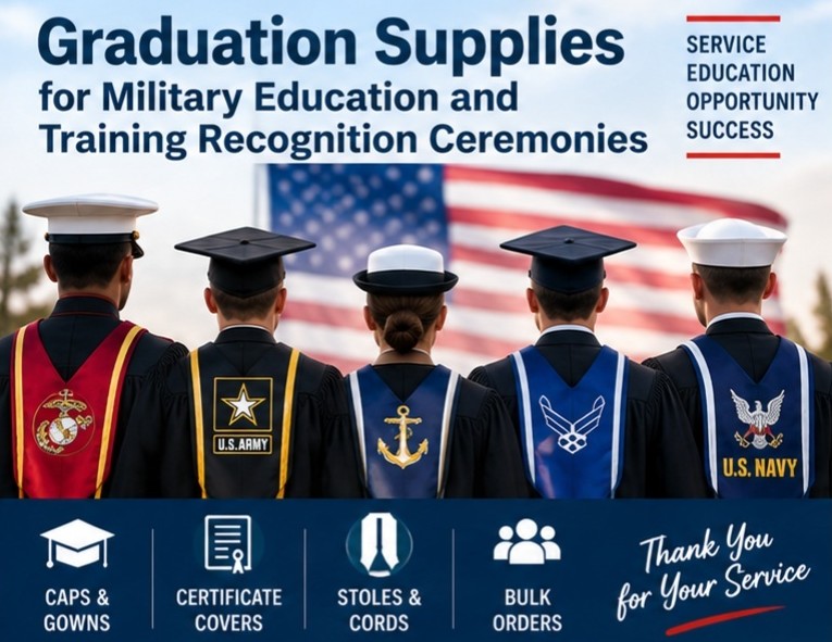 Military education graduation regalia and recognition supplies - cap and gown outlet