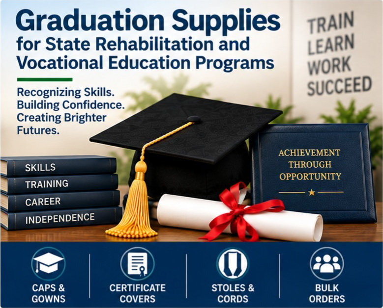 Graduation supplies for state rehabilitation and vocational education programs - cap and gown outlet