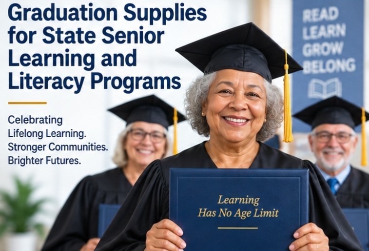 Graduation supplies for state senior learning and literacy programs - cap and gown outlet