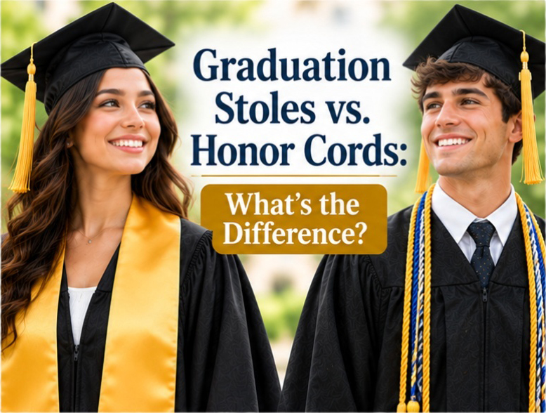 Graduation Stoles vs. Honor Cords: What’s the Difference? Graduation stole worn over cap and gown