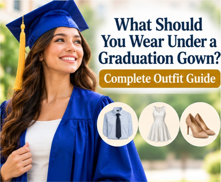 Student wearing an outfit under a graduation gown